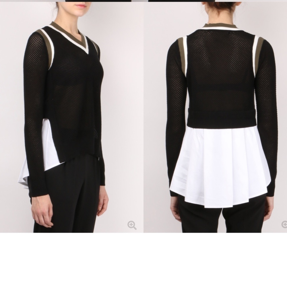 VERONICA Beard Studio Mix Media Mesh Sweater Top Size Small Black White Green